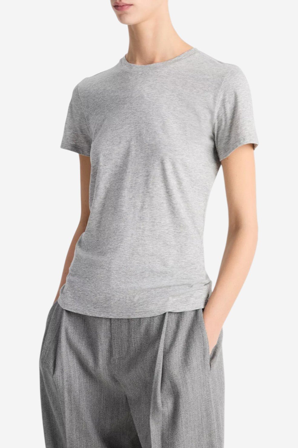 Essential Pima Cotton Crew Neck T-Shirt - Heather Grey - Image 2